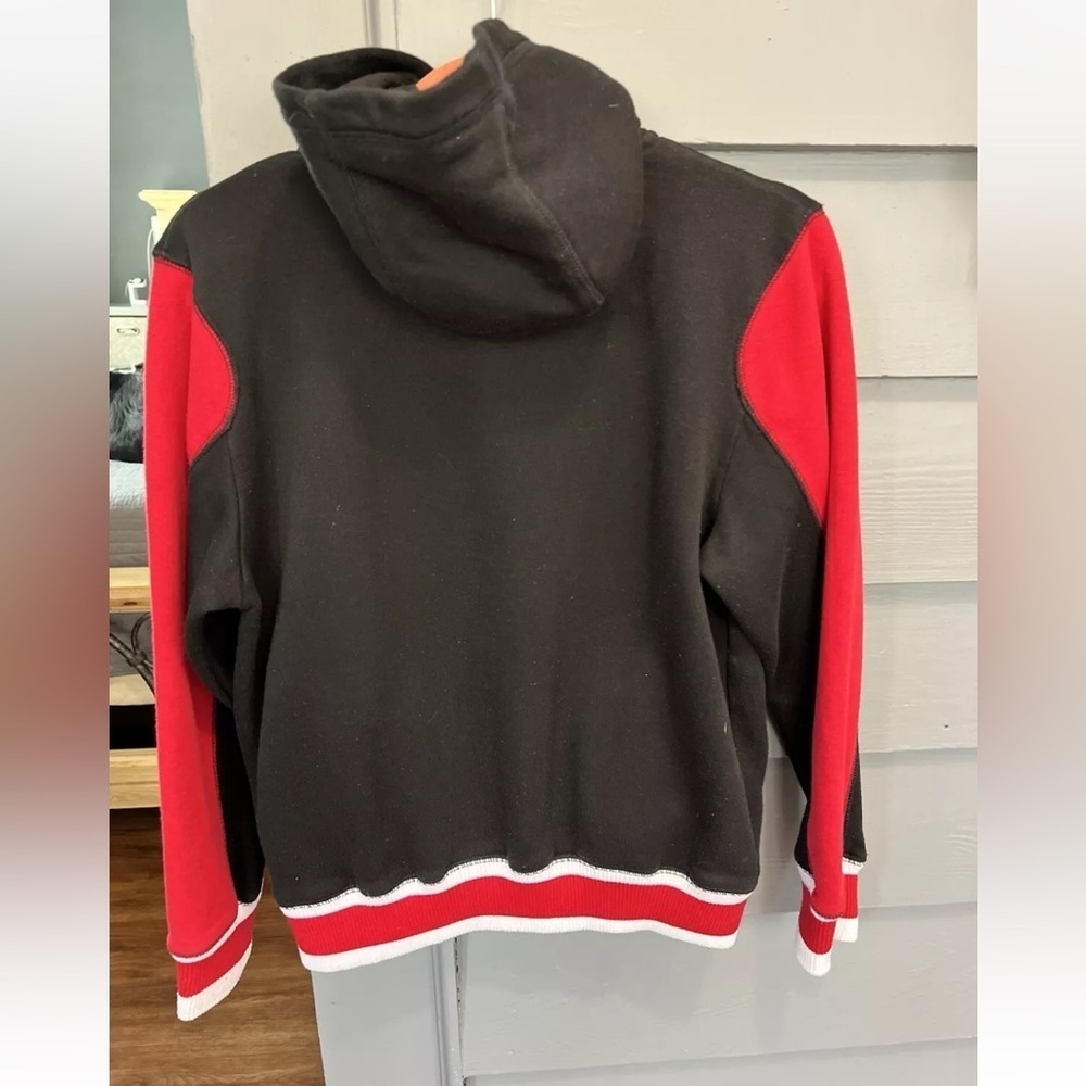 Air Jordan Boys Varsity Jacket Size L/G Red Colorblock Logo Snap Hooded Pockets - Picture 8 of 11